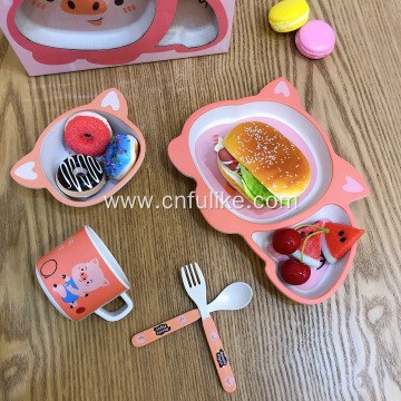 5-Piece Bamboo Dinnerware for Children Use